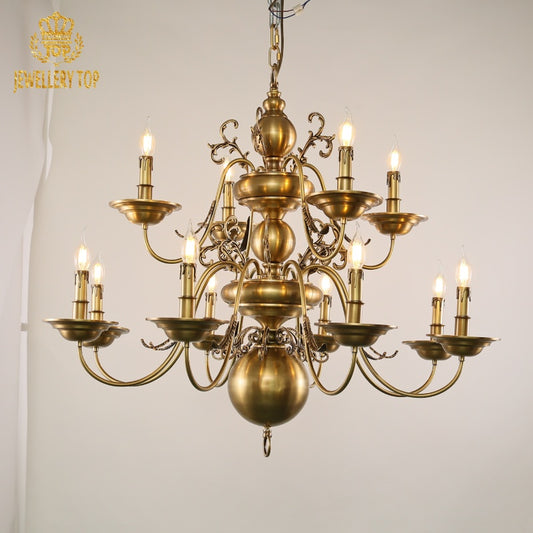 Georgian brass chandelier Hydra constellation-inspired scroll arms and orb