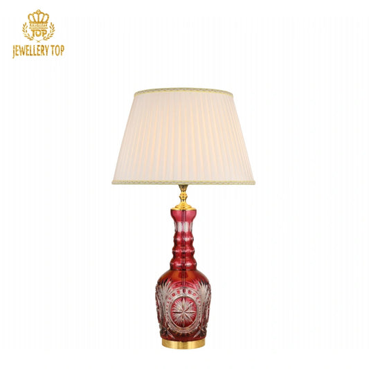 Art Deco Leaded-Glass Table Lamp with Ruby Red Glass & Brass Detailing