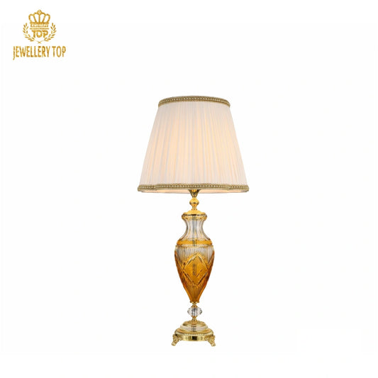 Gold Table Lamp with Pleated Ivory Shade & Edwardian Piping