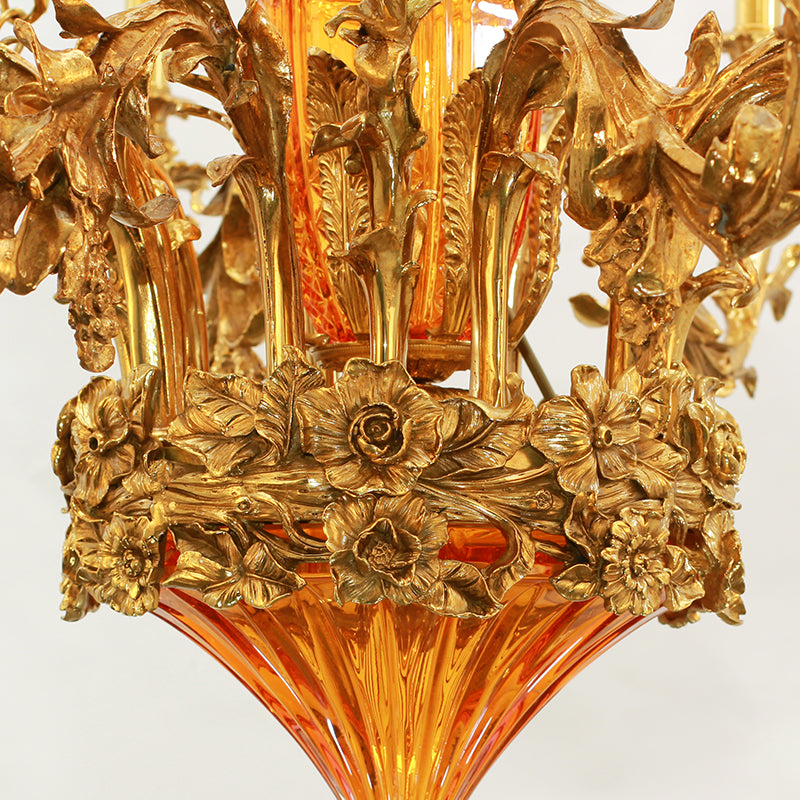 amber glass brass chandelier