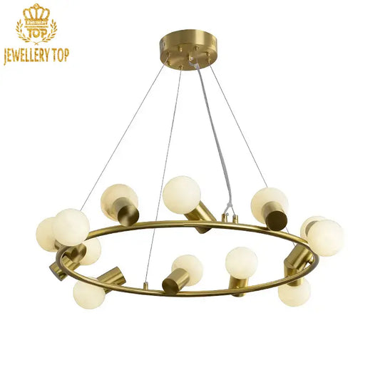 Floating orbital design with braided brass suspension cables and stone globes