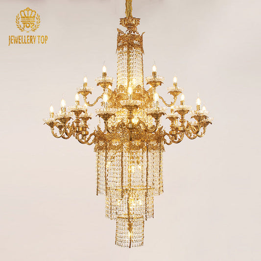 Apollo's Radiance Victorian foyer chandelier with brass and crystal details