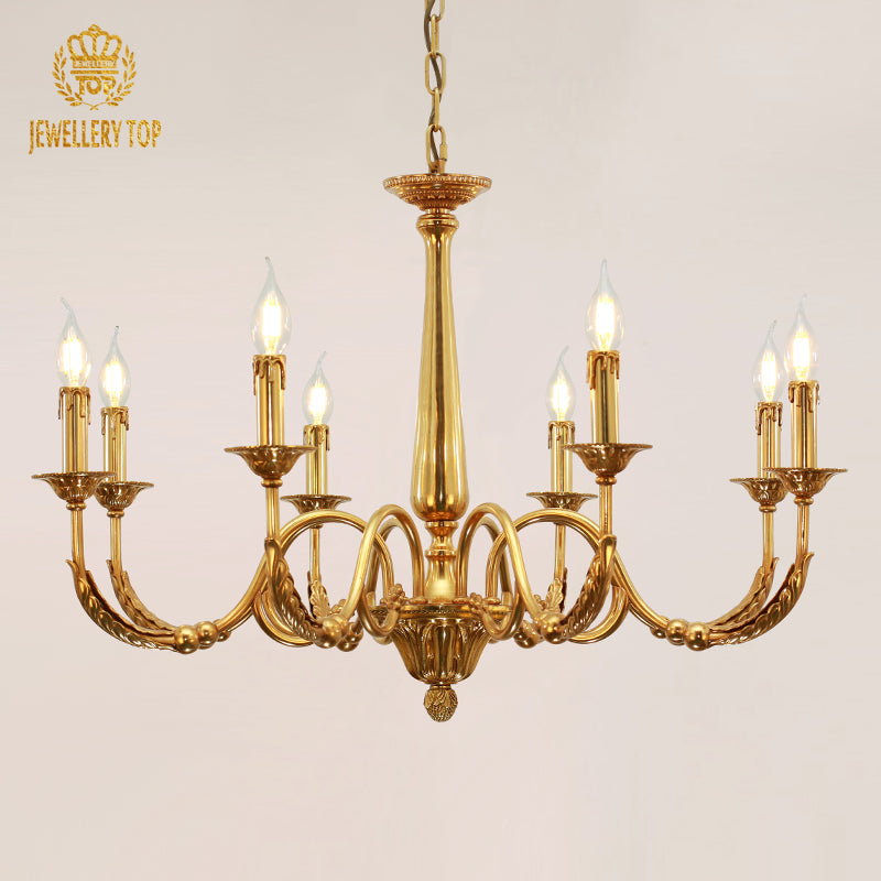 Front angle of the Aria Heritage Vintage Brass Chandelier