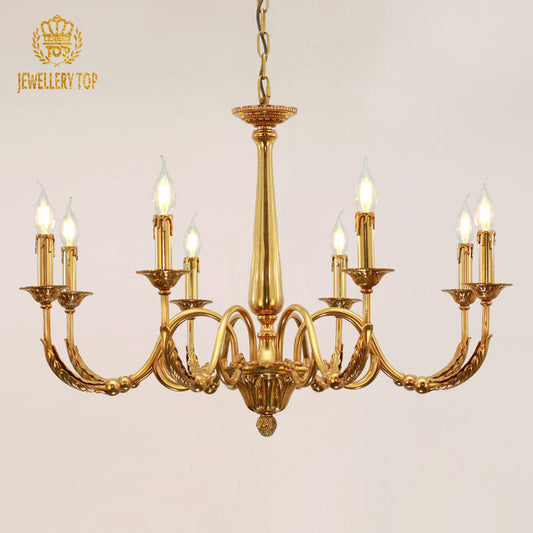 Front angle of the Aria Heritage Vintage Brass Chandelier