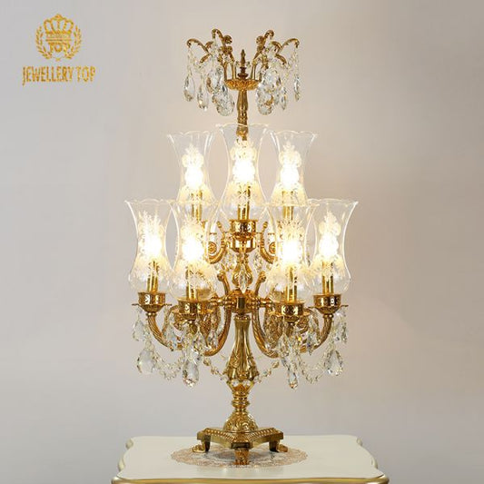 Astra Coronis Candelabra Table Lamp in brass with crystal details