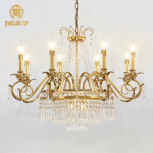 Aureum Celeste empire crystal chandelier with brass arms and crystal tiers