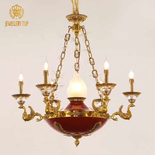 Aurora Elegance mid century chandelier with brass swan detailing.