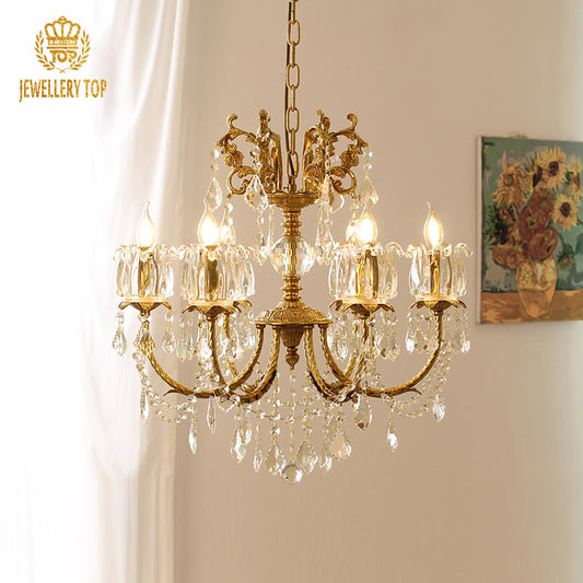 Aurora vintage brass chandelier illuminating a sophisticated room.