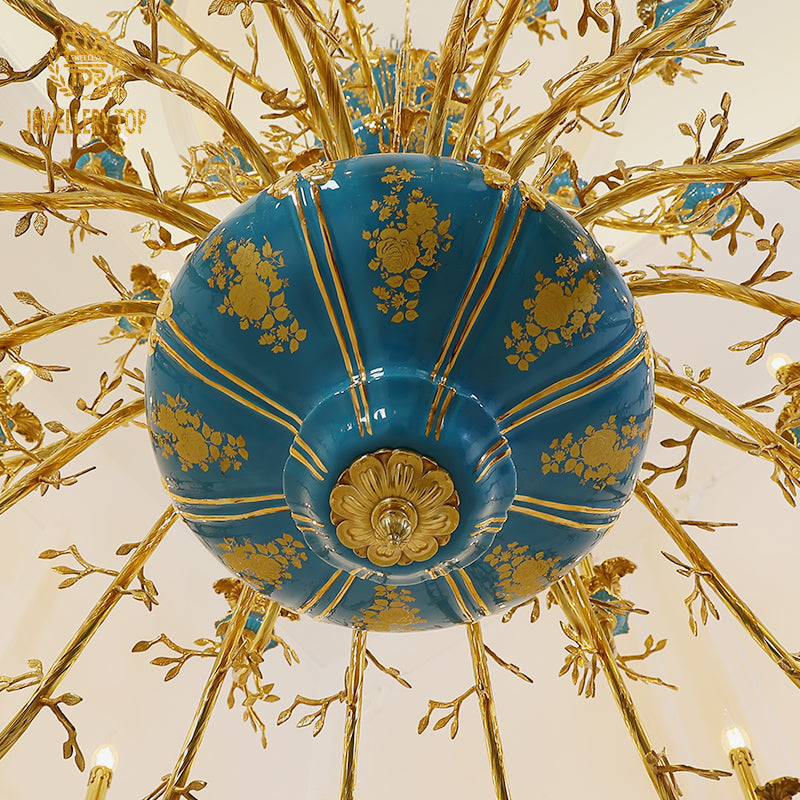 Azure Bloom Vintage Ceramic Chandelier - Jewellery Top Lighting