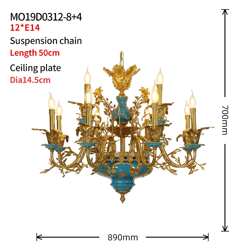 Azure Bloom Vintage Ceramic Chandelier - Jewellery Top Lighting