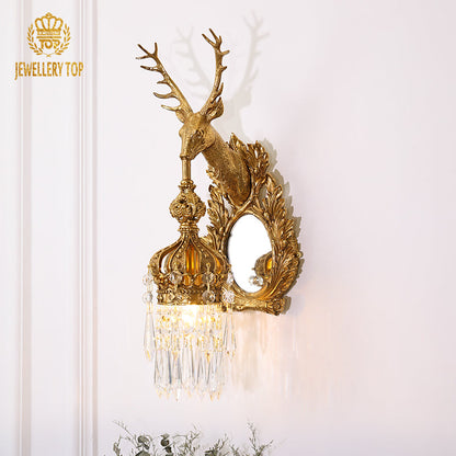 Brass Deer Wall Sconce With Mirror