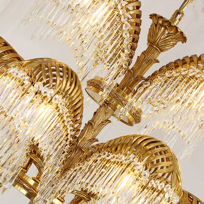 Triple Palm Brass Chandelier