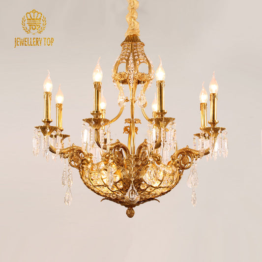 Celestial vintage brass chandelier with sparkling crystal accents