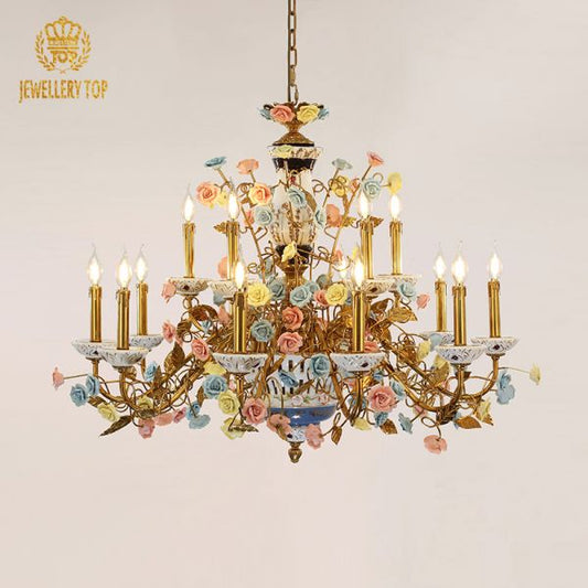 Color Rose Ceramic&Brass Chandelier - Jewellery Top Lighting