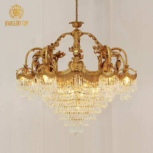 Lampadario in cristallo in bronzo in stile campo