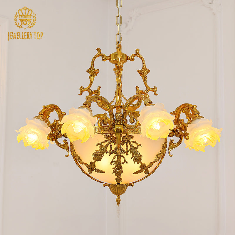 flower crystal lampshade brass chandelier