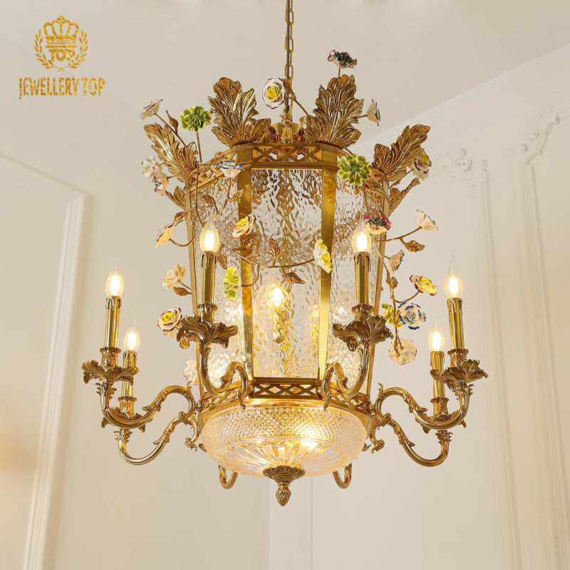 French Brass Chandelier in lantern shape