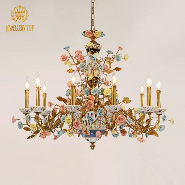 Color Rose Ceramic&Brass Chandelier