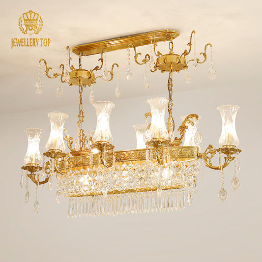 Lampadario antico in ottone lineare