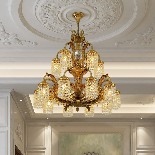 Double French Brass Chandelier with crystal shade - Jewellery Top Lighting