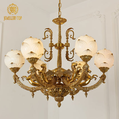 French Brass Chandelier with bud shade