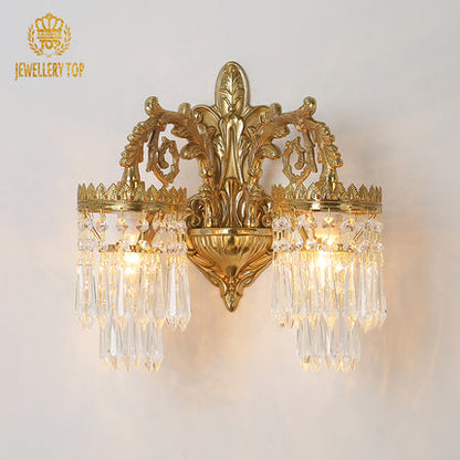 Indoor luxury decorative brass crystal wall sconce