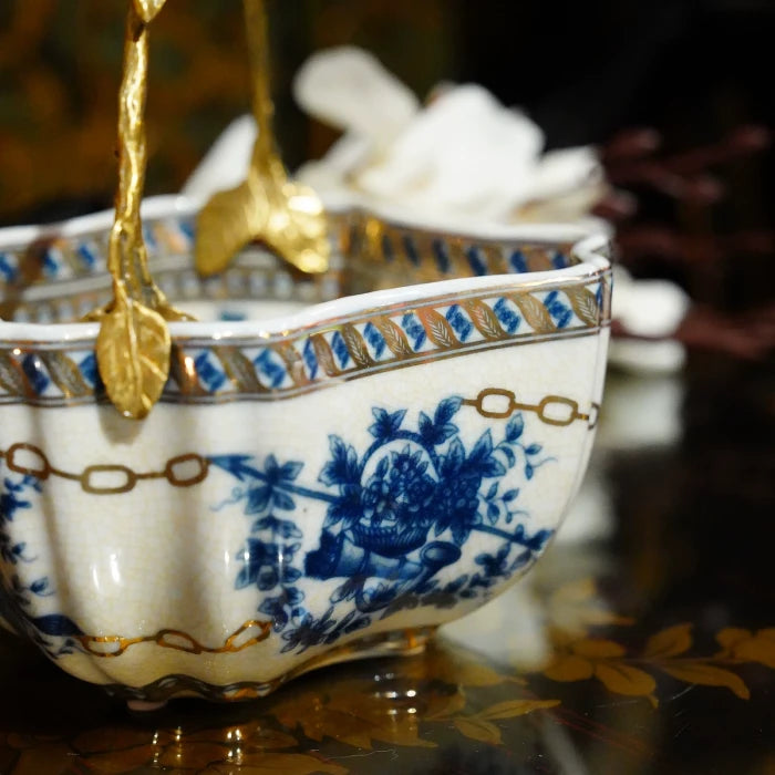 Elegant storage basket for kitchen counter with celestial-inspired glaze