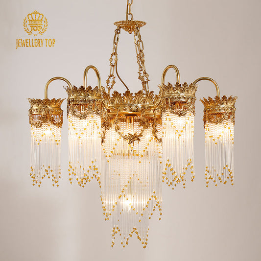 Exquisite brass detailing on vintage style chandelier arms