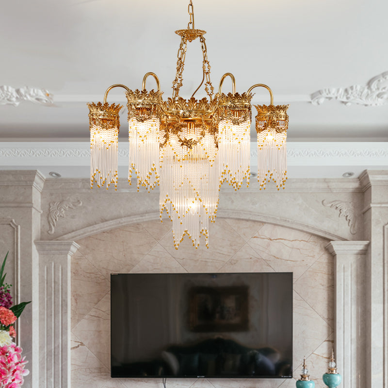Elegant crystal accents on brass chandelier showcasing antique charm