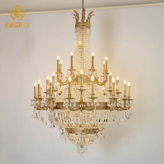Lampadario di cristallo in ottone impero