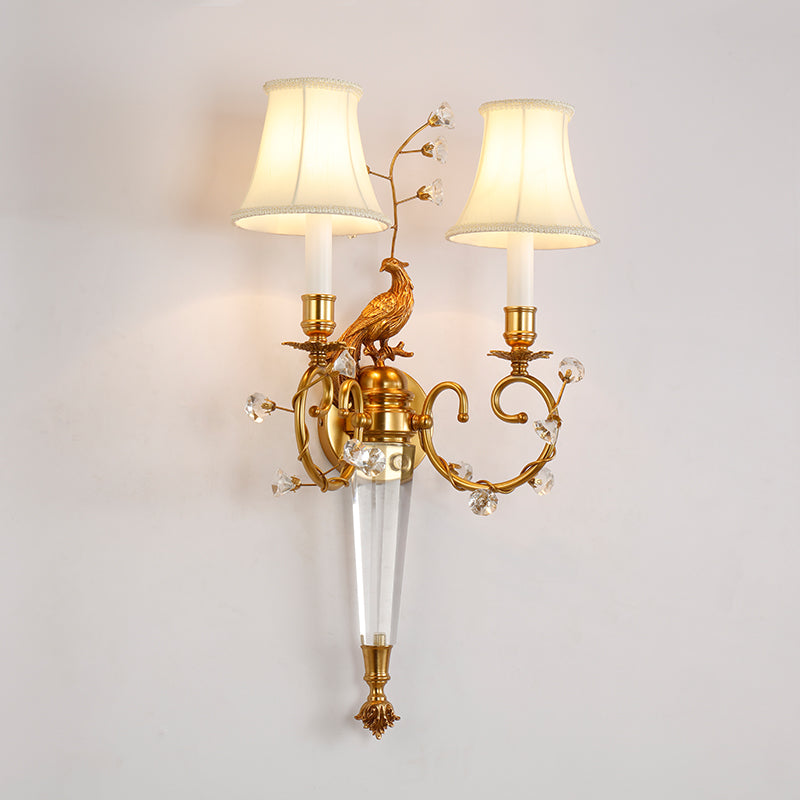 French Brass Peacock Crystal Decorative Wall Lamp