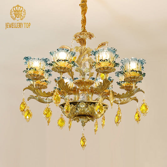 Farmhouse Green Glass Chandelier - Jewellery Top Lighting