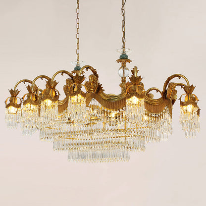 Rectangle Full Brass Crystal Chandelier