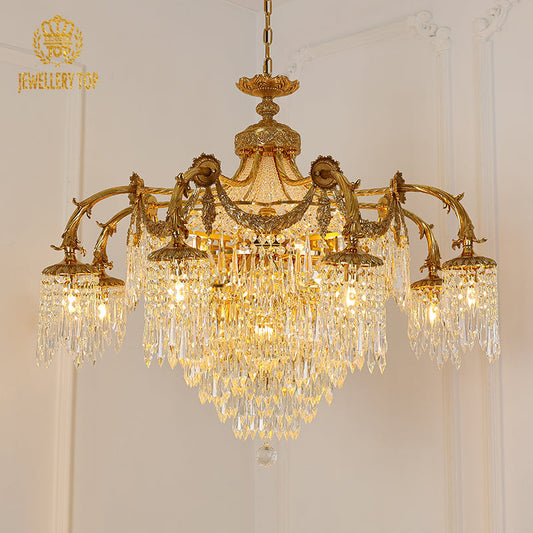 French Brass Chandelier in Rococo Style - Jewellery Top Lighting