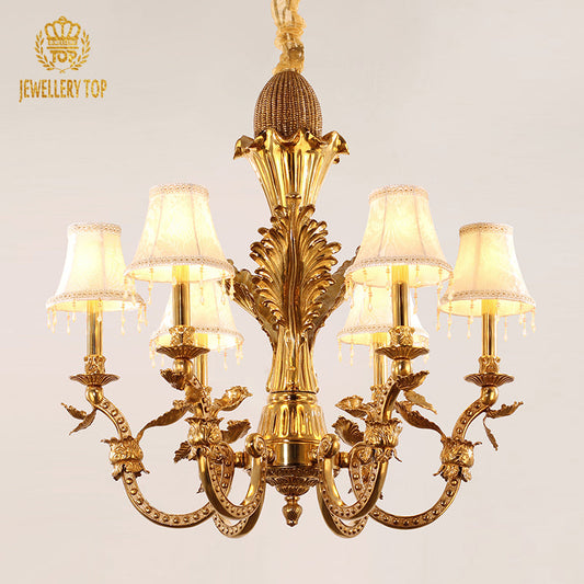 Front view of the Golden Pineapple vintage gold chandelier