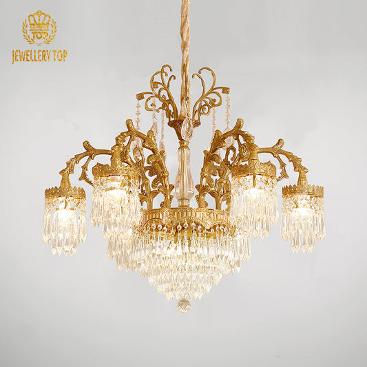 Heritage Radiance vintage chandelier showcasing ornate brass and crystal details