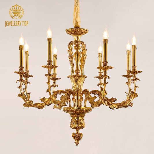 Imperial Laurel antique chandelier with ornate brass arms and candle-style lights