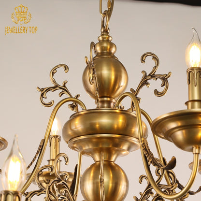 Aged Georgian chandelier chains and nautical-patina brass close-up