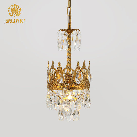 Front view of the Celestial Crown Gold Pendant Lamp