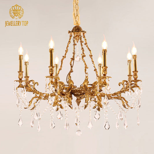 Lumière d'Or Vintage French Chandelier with brass and crystal accents