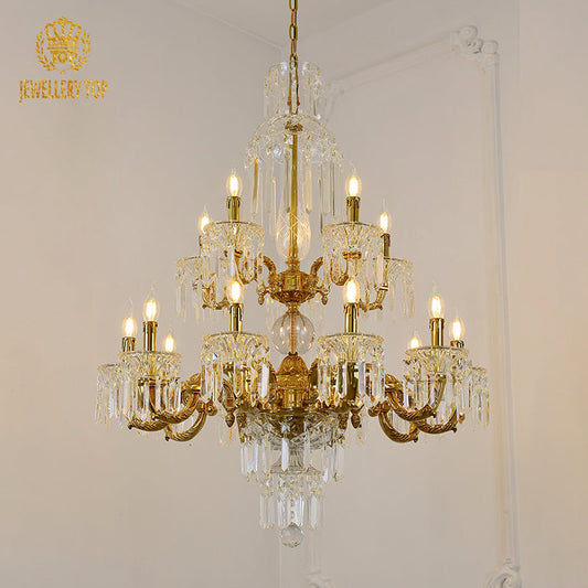 Opulent Rococo French crystal chandelier with brass detailing